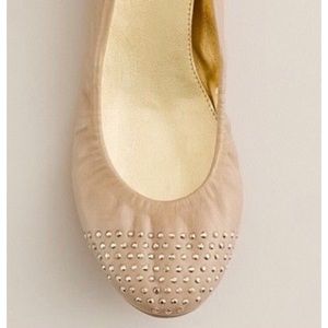 J. Crew Leather Gold Studded Tan Cece Ballet Flat
